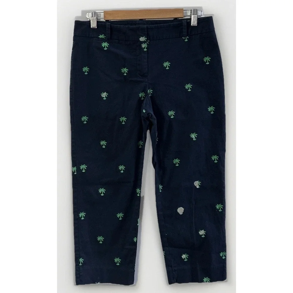 Women's Talbots Signature Crop Chino Pants Embroidered Palm Trees 🌴 Sz 8 Petite